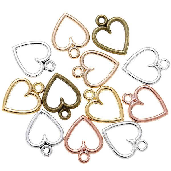 14*11mm dijes colgantes de corazón accesorios de joyería DIY componentes aleación Hallow Love collar pulsera accesorios KC oro rosa plata antigua Color bronce