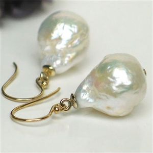 Boucles d'oreilles en perles baroques blanches, 14-16mm, crochet 18K, bijoux fins, mode classique, bricolage, personnalité AAAA 220212306D
