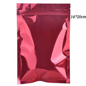 Sacs d'emballage alimentaire à fermeture à glissière rouge brillante Pochettes d'emballage en papier d'aluminium Mylar Sac de bonbons et de noix 14 * 20 cm (5,51 * 7,87 pouces)
