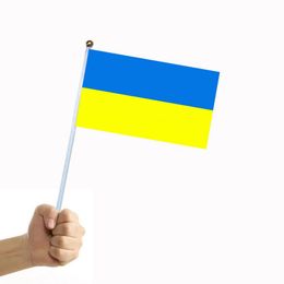 14*21cm Oekraïense vlag Polyester Feestelijke tuinvlaggen Banner met vlaggenmast
