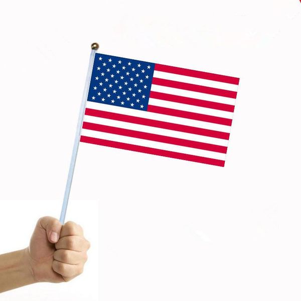 14 * 21 cm bandera de onda EE. UU. Mano americana Pequeña Mini bandera EE. UU. Festival americano Suministros para fiestas bandera CCF490