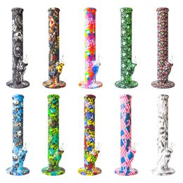 14 pouces de hauteur impression sans décoloration Plate-forme pétrolière en silicone Accessoires pour fumeurs Bangs à eau 14mm Joint bol bong dab rig tuyaux en verre