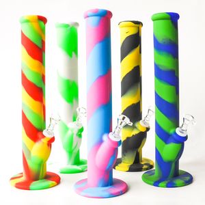 14,2 pouces Silicone Bongs Tuyau d'eau en silicone Mélanger les couleurs Bangs en verre avec des plates-formes pétrolières communes de 14 mm et un bol en verre