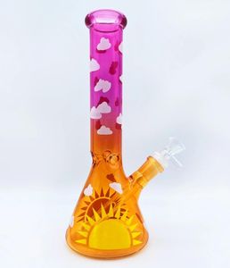 Narguilé droit Glasss Bong avec barboteur de glace arbres jaunes rouges recycleur plate-forme pétrolière dessin animé Dab Rigs verre eau Bongs 14,4 mm bol