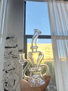 Narguilés dab rig 7,8 '' recycleurs de jade bleu / gris / vert bongs en verre avec banger en quartz de 14 mm et conduites d'eau femelles de 14 mm commande OEM disponible