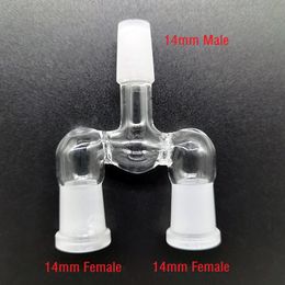 Adaptateur en verre de 14,5 mm et 18,8 mm Accessoires pour narguilé à double bol 3 joints sur une goutte vers le bas Séparateur de triangles à deux tailles Adaptateur dépoli pour options Bongs Pipes Dab Rigs