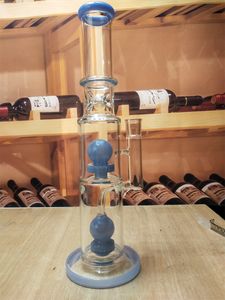 14.6 pulgadas Filtro de capas gemelas Tubo de agua de vidrio azul claro Bong Hookah Tabaco para fumar Bubbler Tubos de humo Bongs Botellas Dab Rig Tazón de 18 mm