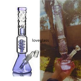 14.6inchs Freezable Coil Bong Beaker Base Tubos de agua Hookahs Shisha Glass Bubber Ice Dab Rigs con un tazón de 14 mm