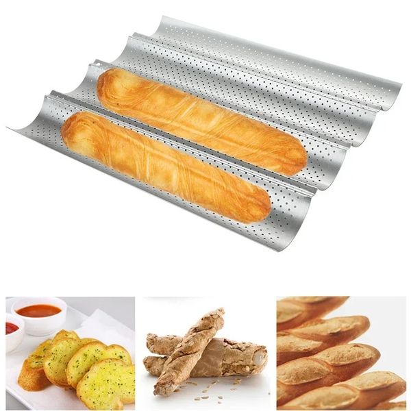 14.96x6.98x1.1 pulgadas 2 ondas de pan de pan bandeja para hornear molde hero de lata antiadherente de masa de masa herramientas de pastelería