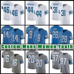 14 Amon-Ra St. Brown 16 Jared Goff Maillot de football Detroit''Lions''Jahmyr Gibbs Jameson Williams Malcolm Rodriguez Penei Sewell Kerby Joseph Jack Campbell Barry Sanders