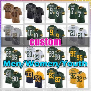 10 Love Football Jersey 9 Christian Watson Bart Starr Aaron Jones Rashan Gary Romeo Doubs AJ Dillon David Bakhtiari Quay Walker Lukas Van Ness Darnell Savage Bo Melton