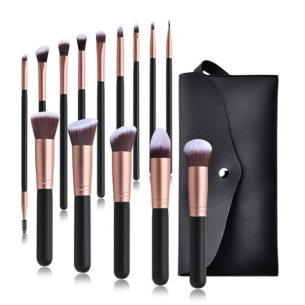 14 pinceaux de maquillage noirs, outils de beauté sans logo, pinceau de maquillage pour fond de teint