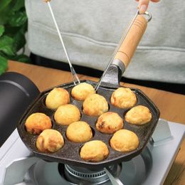 Sartén Takoyaki de hierro fundido con 14 cavidades para cocina de gas, pulpo, bolas pequeñas, olla para cocinar en el hogar, utensilios de cocina 240226