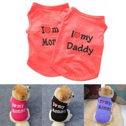Ropa para perros de 14 colores, camisas de algodón para mascotas, amo a mi mamá, mamá, papá, papá, ropa de sublimación, disfraz de eslogan para perros de verano, bonito chaleco de corazón para perros pequeños, camiseta L naranja A50