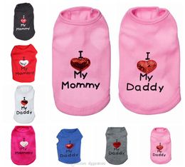 14 Kleur Hond Kleding Overhemden I Love My Mom Mama Dad Daddy Kleding Lente Zomer Ventilatie Doggy Slogan Kostuum Leuk Hart Vest voor Kleine Honden Puppy T-shirt XXS Pink A45