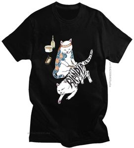 14 colores talla UE hombres japonés el dedo medio gatos camiseta Harajuku camiseta pantalón corto casual manga Rip Tops Tee Dip verano 2205049347250