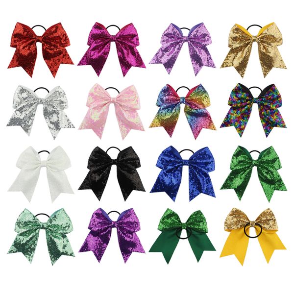 13 Color Girls Bowknot Ties Elástico Hairbands 8 pulgadas Swallowtail Rainbow Lentejuelas Hair Bows Ring Big Bow Hair Rope Baby Hair Accessories M432