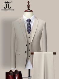 14 Color M-6XL Chaqueta Chaleco Pantalones Marca de gama alta Traje formal de negocios para hombre Vestido de novia de novio de tres piezas Traje de color sólido 240124
