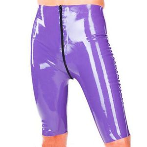 14 kleuren 2-weg rits Hoge taille broek vrouwen natte look pvc midden shorts sexy potlood open kruis broek dansen party clubwear