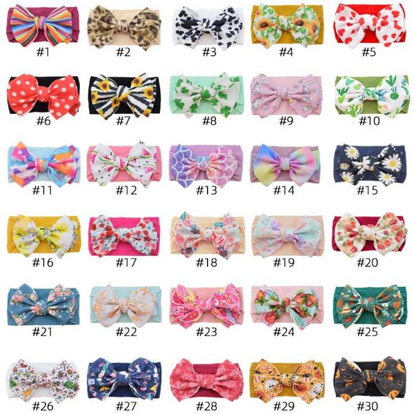 30 colores Big Bow Belt Diademas Niños Impresión Niños Bebé Flor Diademas Cabello bohemio Primavera y verano Accesorios Head Wrap Niñas Niños