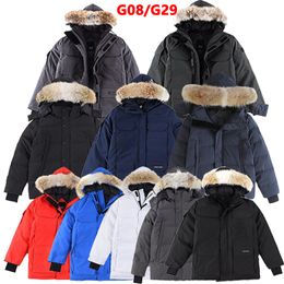 14 Colors Designer Clothing Top Quality Canada G08 G29 Parka Wolf Real Fur Mens Down Jacket Goose Parka Womens Coat Winter Body Warm Ladys Coats With Badge XS-XXL