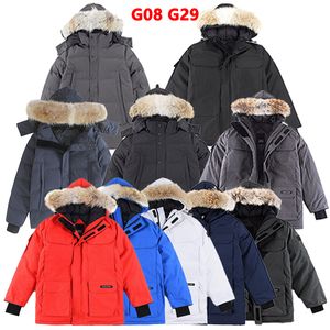 14 couleurs Vêtements de créateurs de qualité supérieure Canada G08 G29 Parka Wyndham Real Fur Mens Down Jacket Expedition Womens Manteau Outwear Chaud Parka Ladys Manteau avec badge XS-XXL