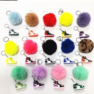 14 kleuren Designer Mini Silicone 3D Sneaker Pompom Keychain Men Men Women Kinderen Key Ring Geschenkschoenen Keychains Handtas Handtas Basketbal Konijnen Keychain Hoge kwaliteit Hoge kwaliteit