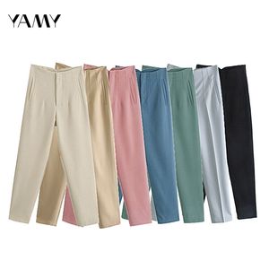 14 Couleurs Taille Haute Femmes Casual Pantalon Costume D'été Mode Solide Bureau Lady Noir Pantalon Pantalon Capris Zora Basique Long Pantalon 211112