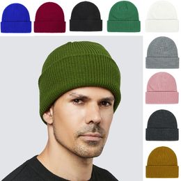 14 couleurs chapeau tricoté pour hommes hiver simple doux unisexe bonnet crâne casquettes amoureux extérieur chapeaux blanc noir gris jaune bleu rose vert
