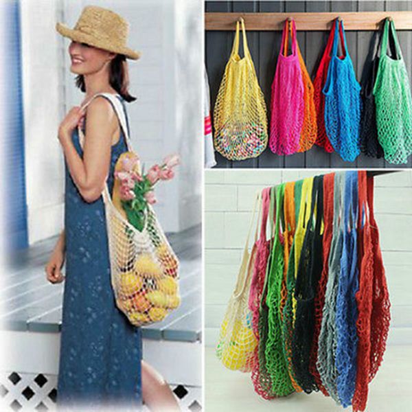 14 couleurs Shopping sac d'épicerie grande taille Shopper fourre-tout maille filet tissé coton sacs portable sacs à provisions maison sac de rangement IIA484