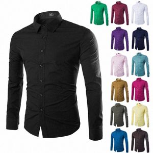14 kleuren Solid Color Men's Fiable Candy Color Shirt Heren Casual LG Sleeve Shirt For Men D68Q#