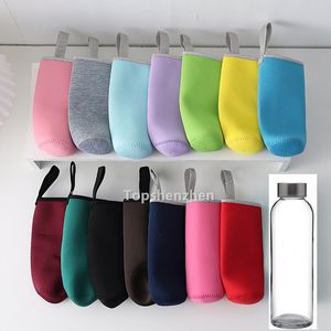 14 couleurs gobelet tasse 9 oz 12 oz 14 oz 18 oz bouteille d'eau en verre sans BPA verre résistant aux hautes températures voyage Sport bouteilles de boisson avec étui en néoprène couvercles de sac