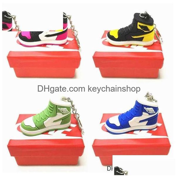 14 couleurs en gros Designer Mini Sile Sneaker trousseau avec boîte pour hommes femmes enfants porte-clés chaussures cadeaux porte-clés sac à main chaîne Baske Dhegy