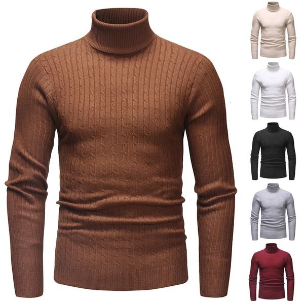 14 couleurs automne et hiver hommes couleur unie col roulé rayé pull chaud pull décontracté 240113