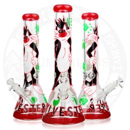 Bang en verre de 14 '' Dab Rig Fumée Pipe à eau Narguilé Plates-formes pétrolières Recycleur Bécher capiteux Pipes à fumer épaisses Cool Bongs Tom et Jerry brillent dans le noir Bol de 14,4 mm