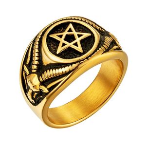 14 anneaux pentagramme en or Satan Baphomet chèvre diable démon anneau bijoux Vintage pour homme femmes bijoux