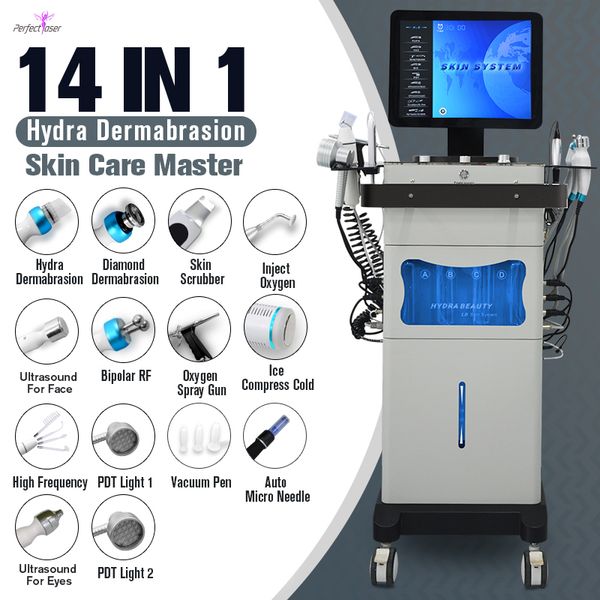 Máquina de microdermoabrasión para el cuidado de la piel, depurador ultrasónico de piel, pulverizador de oxígeno, limpieza de la piel, 14 en 1