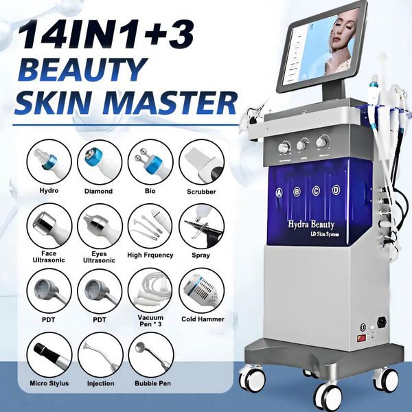 14 en 1 Hidrodermoabrasión Bio lifting eliminación de arrugas Máquina de spa Máquina facial de hidrooxígeno RF rejuvenecimiento de la piel Microdermoabrasión Limpiador facial profundo