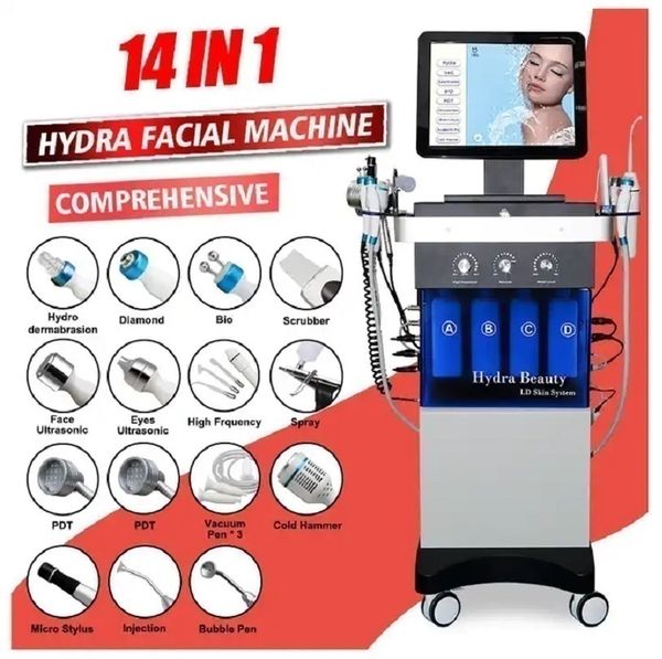 14 en 1 Hydro Facial Aqua Peel Estiramiento facial Diamante Dermoabrasión Cuidado de la piel Oxígeno Jet Spa Máquina hidrafacial para venta al por mayor