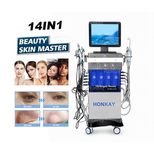 14 en 1 Súper microdermoabrasión Pluma de vacío Potencia RF Bio Lifting Spa Máquina facial Hidra Agua Facial Pdt Luz Ultrasonido Depurador de piel Aerosol de oxígeno Salón de belleza