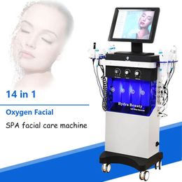 Máquina hidrafacial de oxígeno 14 en 1 Dispositivos para el cuidado facial Peeling de diamante e hidrofaciales Water Jet Aqua Facial Hydra Dermabrasion Machines