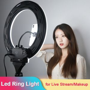 14 pouces 35 cm photographie LED Selfie anneau lumineux Photo Studio caméra lumière avec support pour téléphone trépied support pour maquillage vidéo en direct