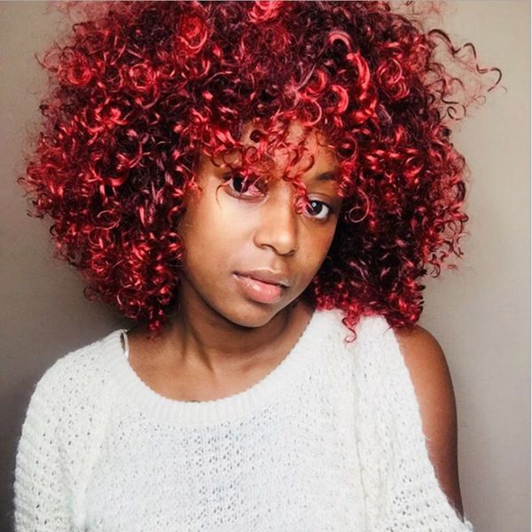 Red Mix Black Afro Kinky Curly Wig Perruques Synthétiques pour Femmes Cheveux Afro Naturels