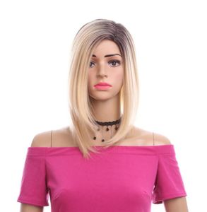 Perruque synthétique Bobo lisse de 14 pouces avec raie latérale, perruque Blonde ombrée en Fiber de haute température pour femmes, perruques de Cosplay 2542184