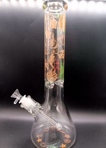 Plataformas de quemador de aceite de cachimba Bongs de vidrio de 14 pulgadas con hermosos patrones Pipa de agua para fumar