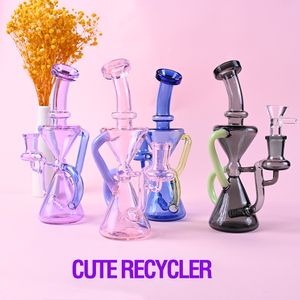 8 pouces klein bong narguilé unique nouveau recycleur de verre rose dab rig mignon verre pipe à eau accessoires pour fumer