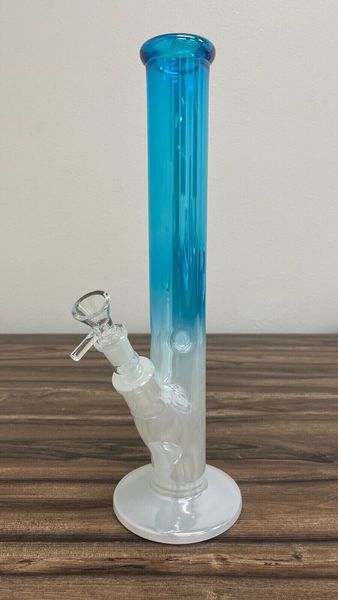 14 pouces en tête en verre Bong épais teinté bleu argent droit de glace droite capteur gelée de poisson-narchilage en verre bang de gréement de gréement