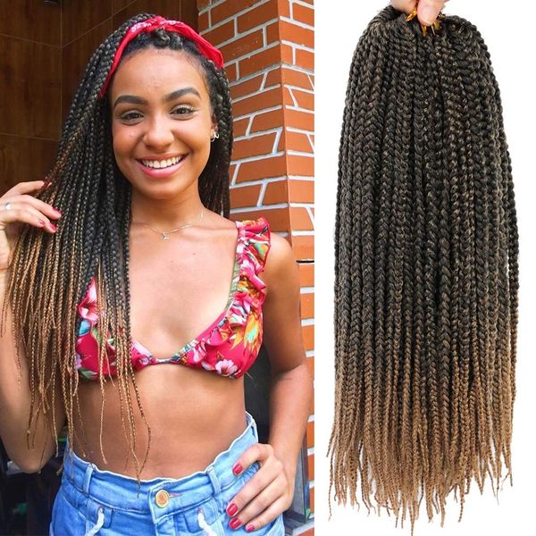 Camilas medianas de 14 pulgadas Extensiones de cabello de crochet 3x Caja trenzada trenza Kanekalon Camino sintético 22 mechones