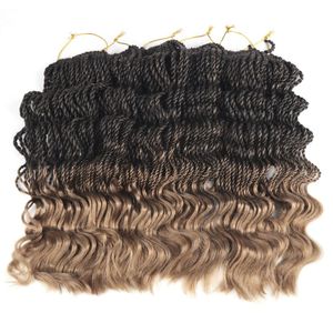 14 pouces Sénégalais Twist Crochet Cheveux 80g / pcs ombre tressage cheveux Vague se termine Synthétique nouveau style mince crochet tresses faisceaux de cheveux LS24Q