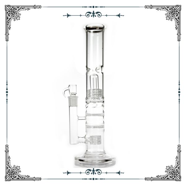 Tubo recto de 14 pulgadas Bong de vidrio Perc de doble matriz y bongs de perc en forma de panal Pipa de agua para fumar de vidrio Percolador Colector de hielo de vidrio Cachimba